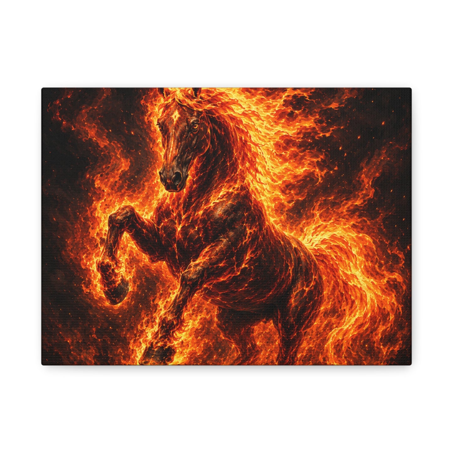 Fiery Horse Canvas Wall Art – Flaming Stallion Matte Stretched Print