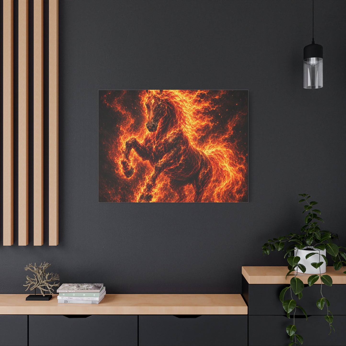 Fiery Horse Canvas Wall Art – Flaming Stallion Matte Stretched Print
