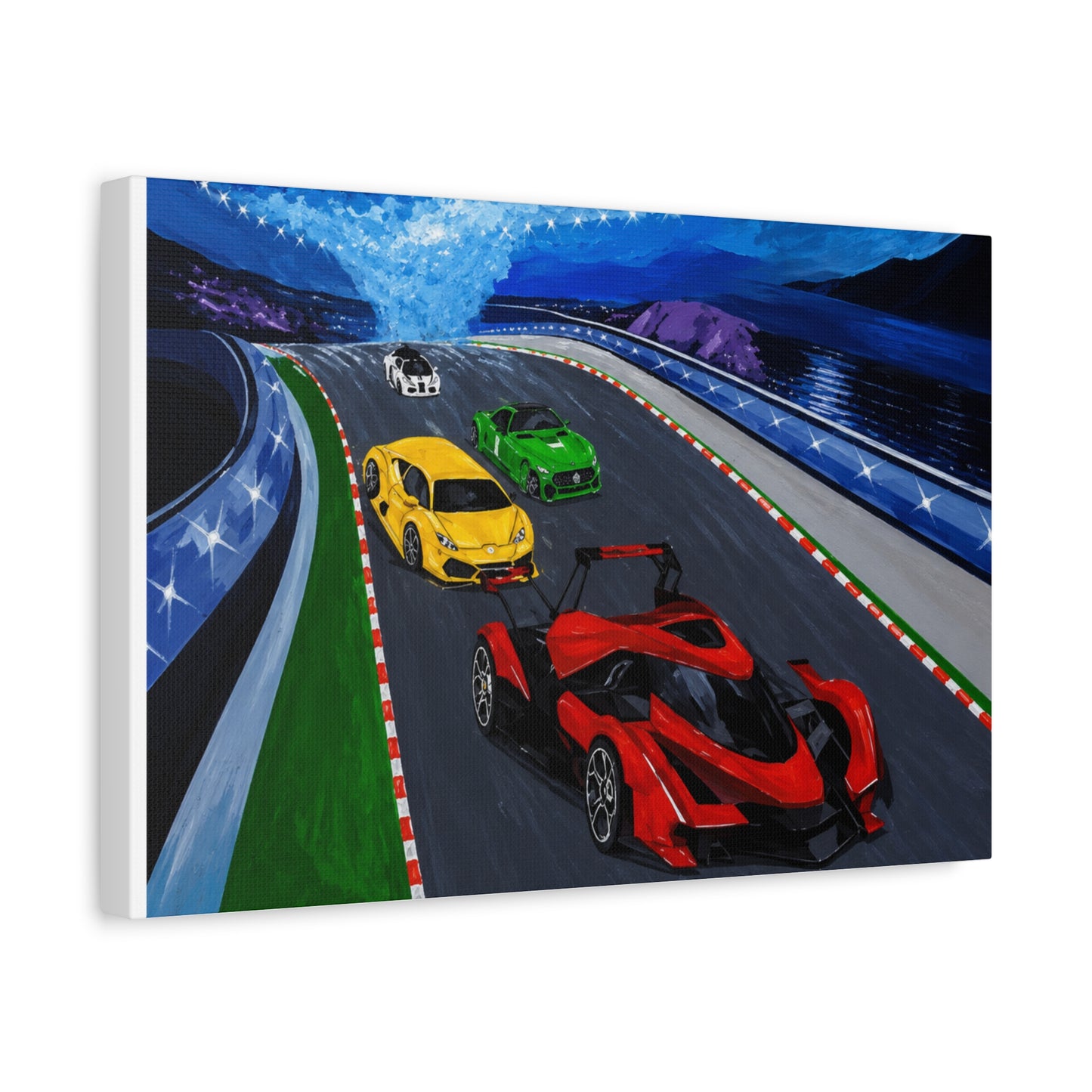 Racing Supercars Matte Canvas Print — Vibrant Track Night Artwork (Stretched 1.25")