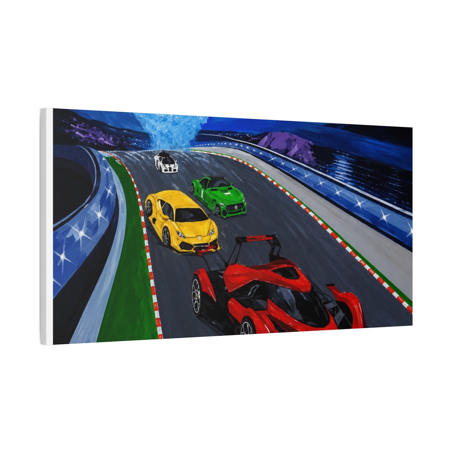 Racing Supercars Matte Canvas Print — Vibrant Track Night Artwork (Stretched 1.25")