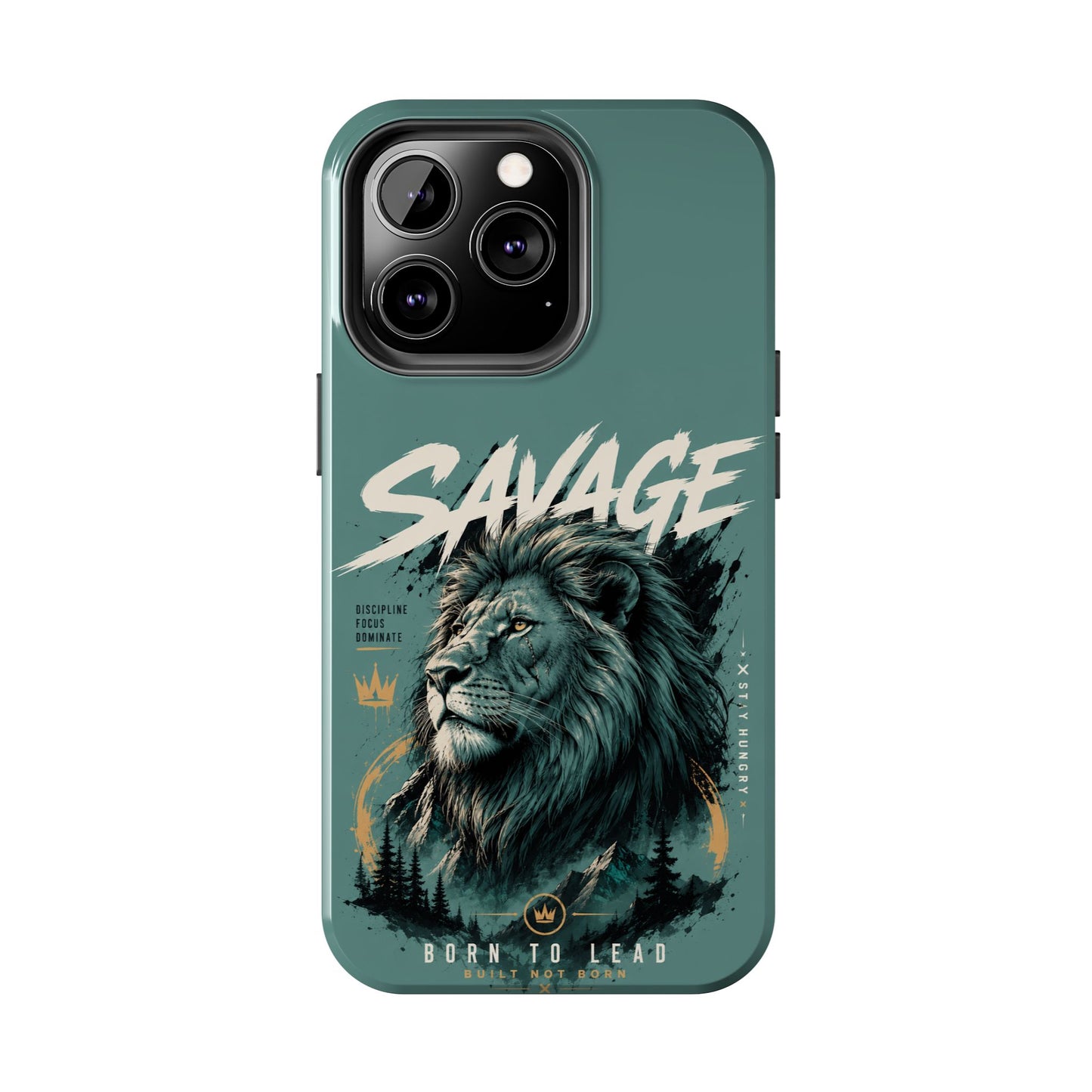Savage Lion Tough Phone Case – 'Born to Lead' Rugged Protective Cover