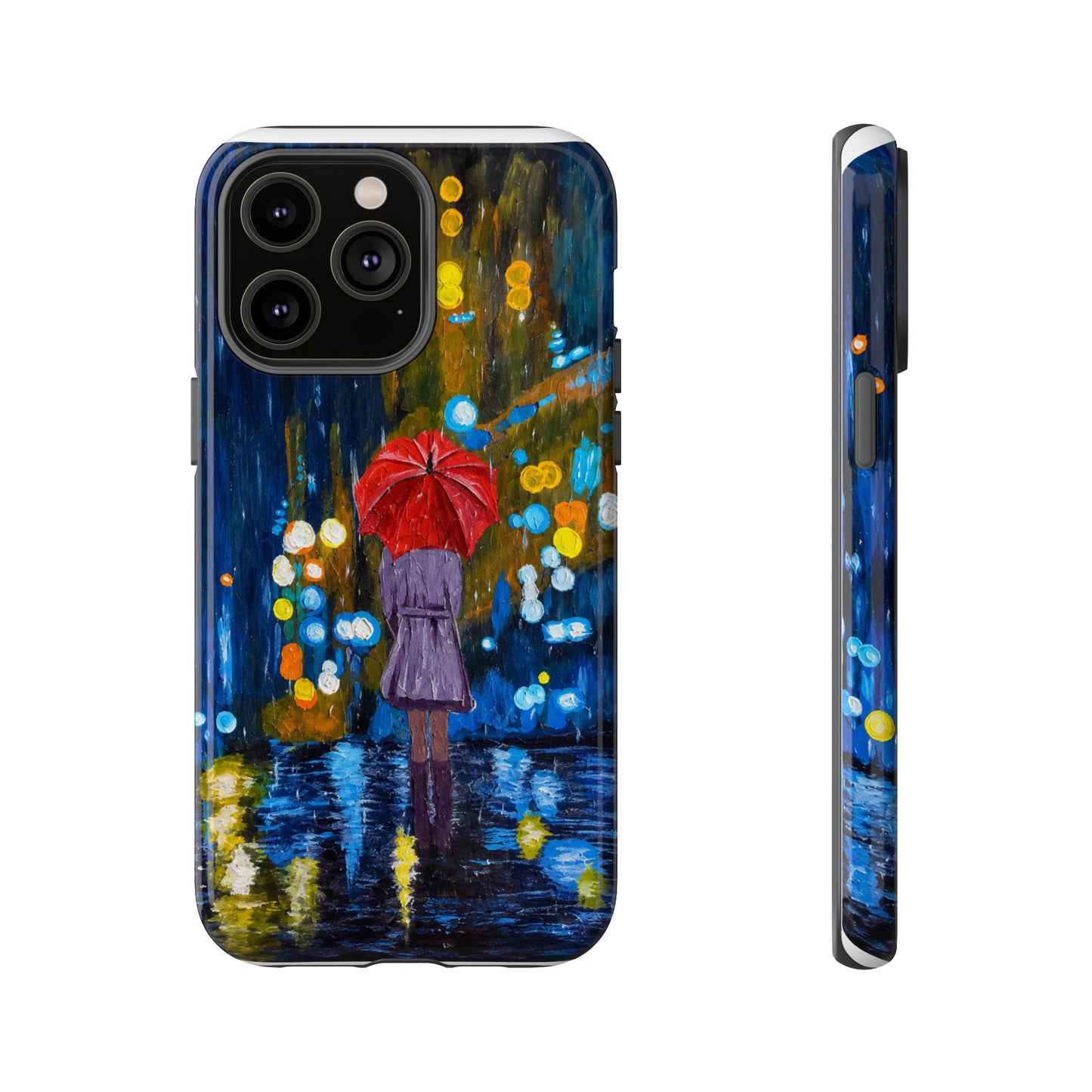 Rainy Night Phone Case — Woman with Red Umbrella Art