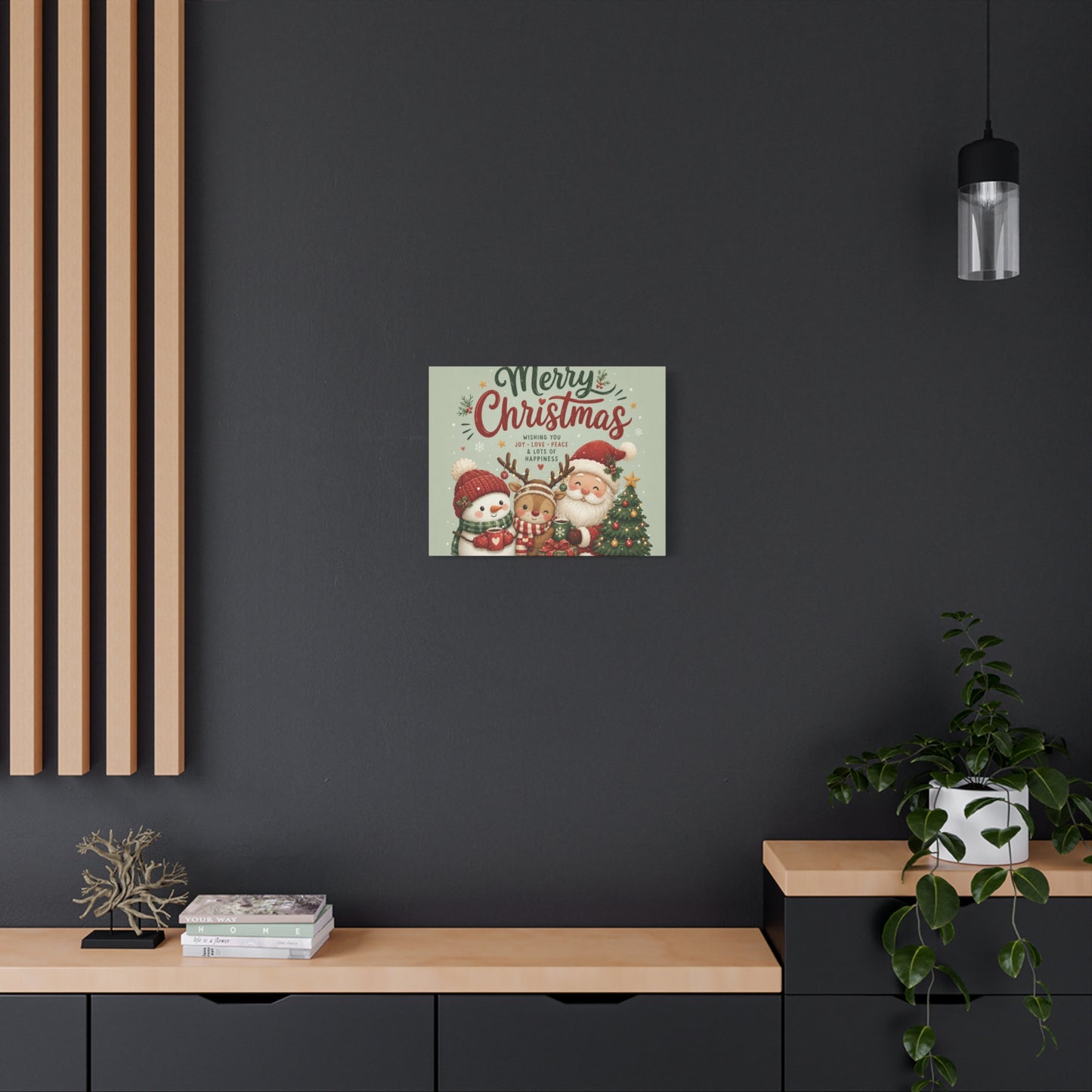 Merry Christmas Canvas Wall Art – Cute Santa, Snowman & Reindeer Holiday Print