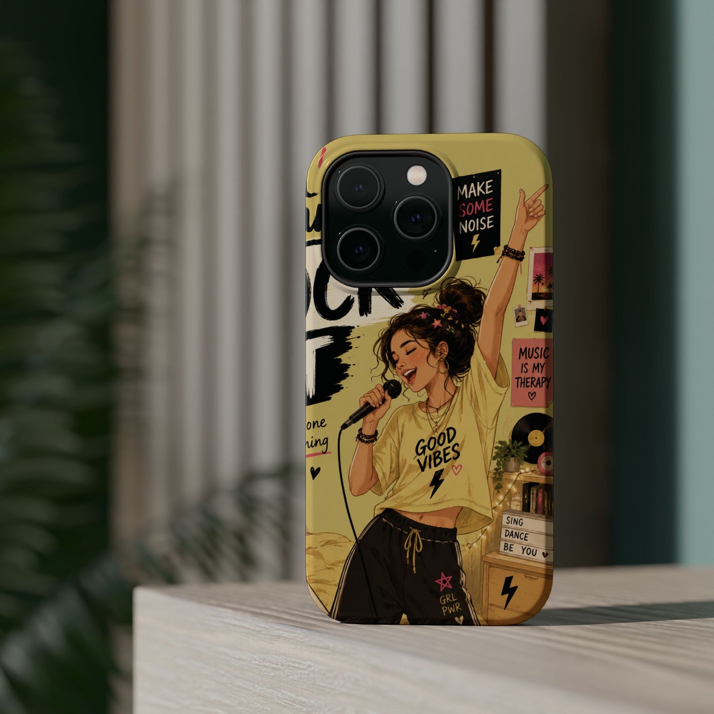 Singer Illustration Phone Case — 'Good Vibes' Magnetic Impact-Resistant Case