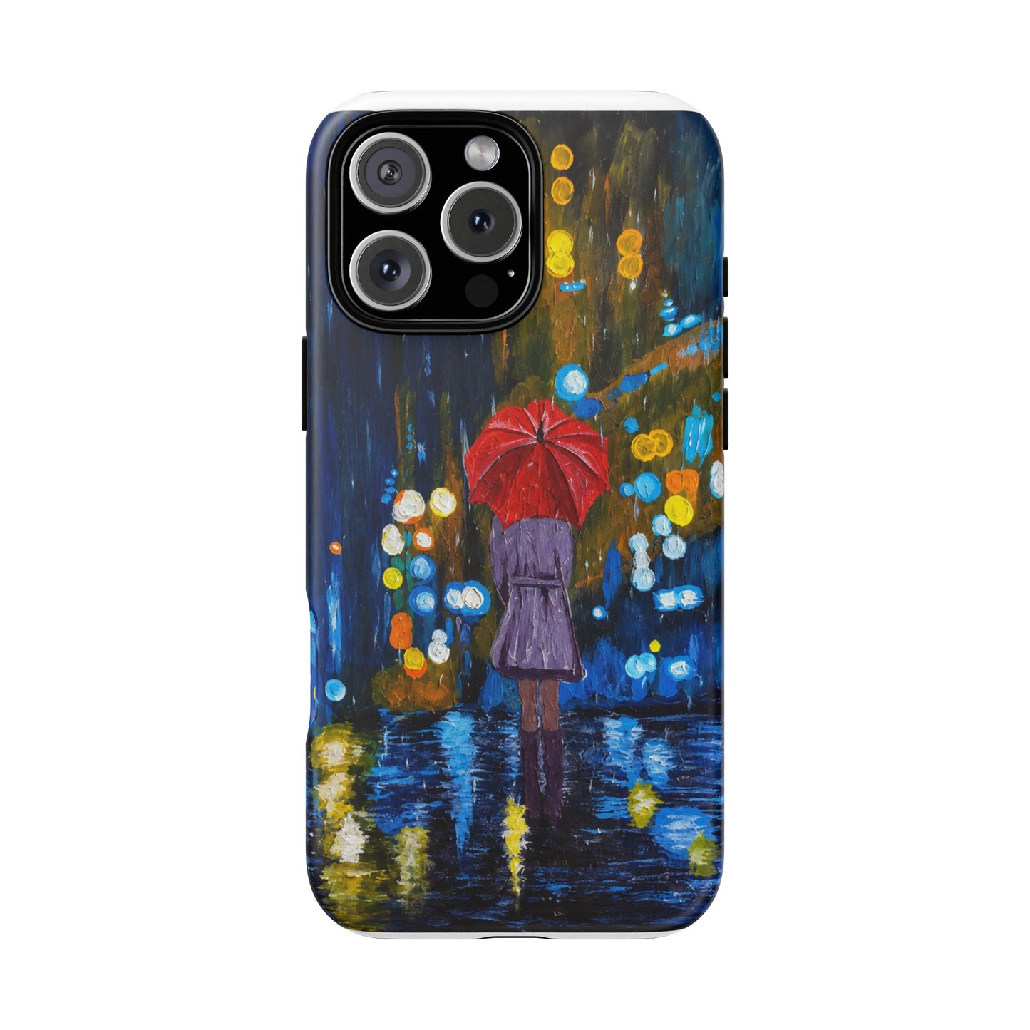 Rainy Night Phone Case — Woman with Red Umbrella Art