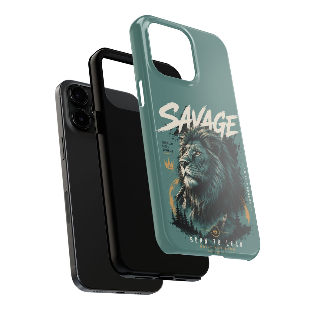 Savage Lion Tough Phone Case – 'Born to Lead' Rugged Protective Cover