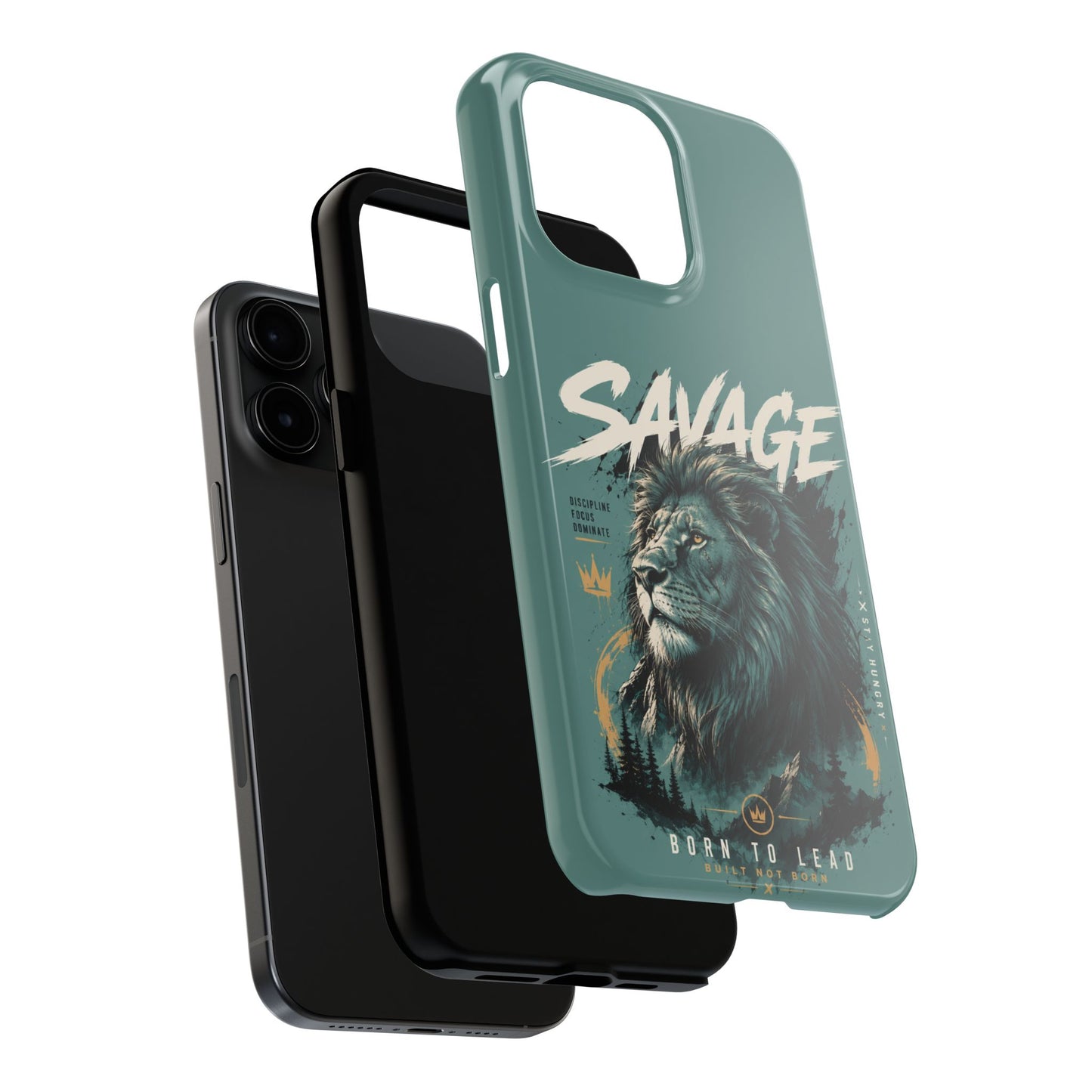 Savage Lion Tough Phone Case – 'Born to Lead' Rugged Protective Cover