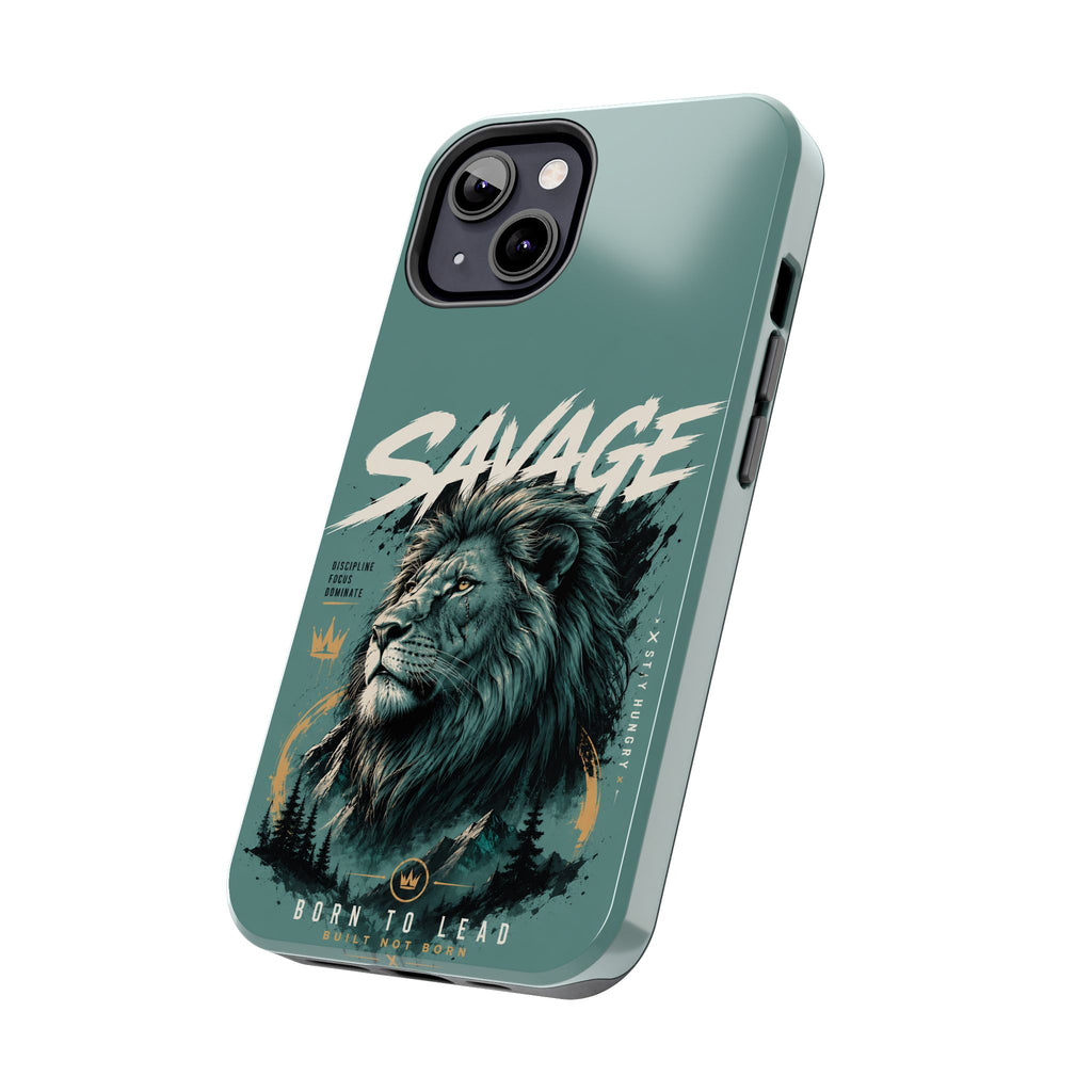 Savage Lion Tough Phone Case – 'Born to Lead' Rugged Protective Cover