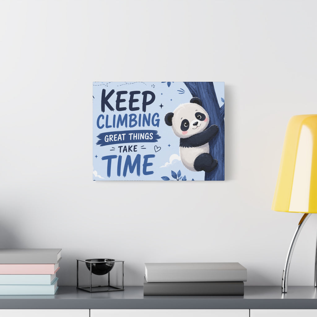 Keep Climbing Panda Canvas Wall Art – Cute Inspirational Nursery Decor for Kids Bedroom & Playroom