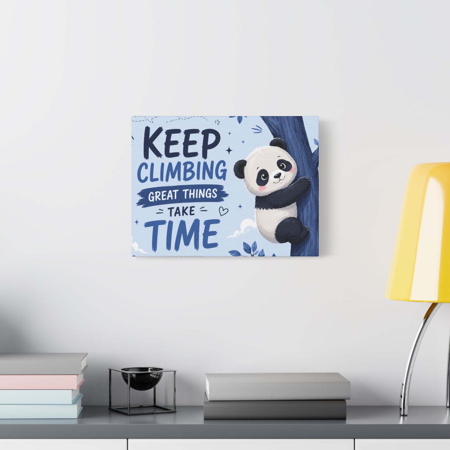 Keep Climbing Panda Canvas Wall Art – Cute Inspirational Nursery Decor for Kids Bedroom & Playroom