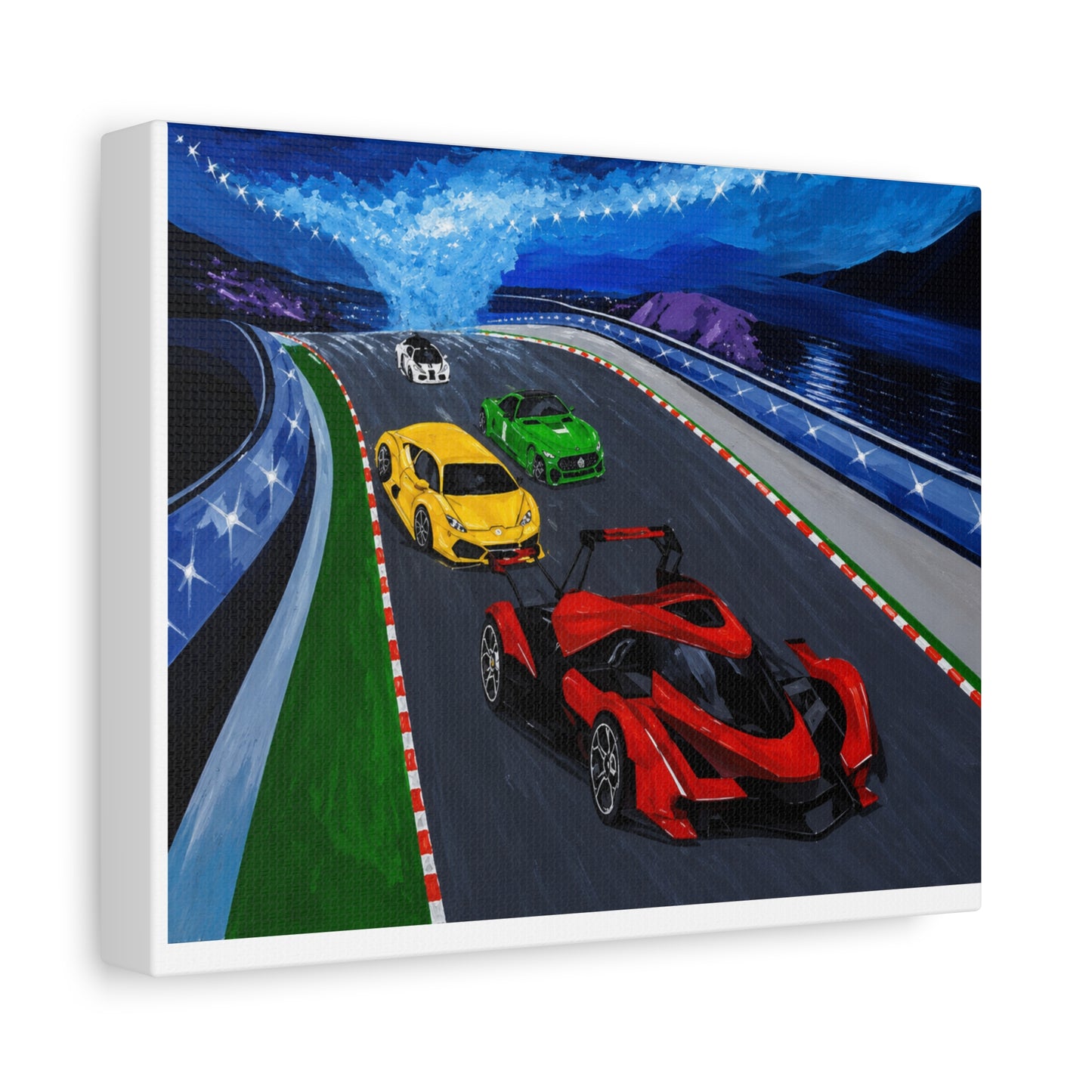 Racing Supercars Matte Canvas Print — Vibrant Track Night Artwork (Stretched 1.25")