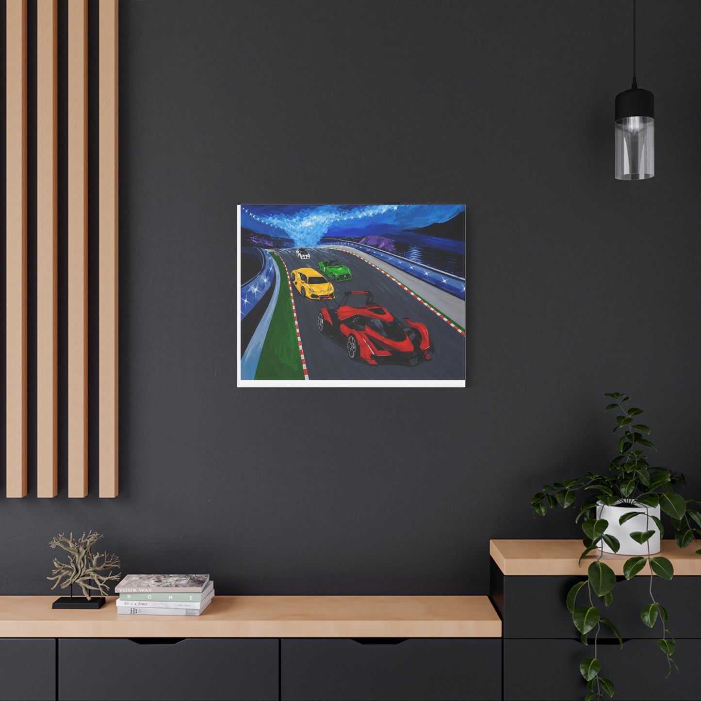 Racing Supercars Matte Canvas Print — Vibrant Track Night Artwork (Stretched 1.25")