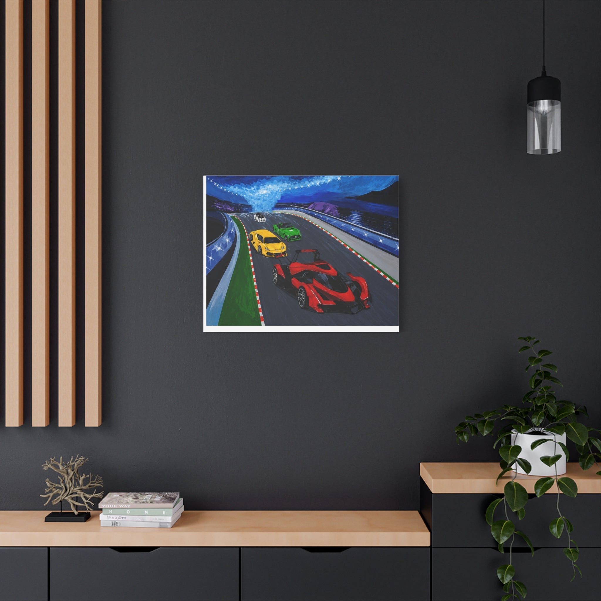 Racing Supercars Matte Canvas Print — Vibrant Track Night Artwork (Stretched 1.25")