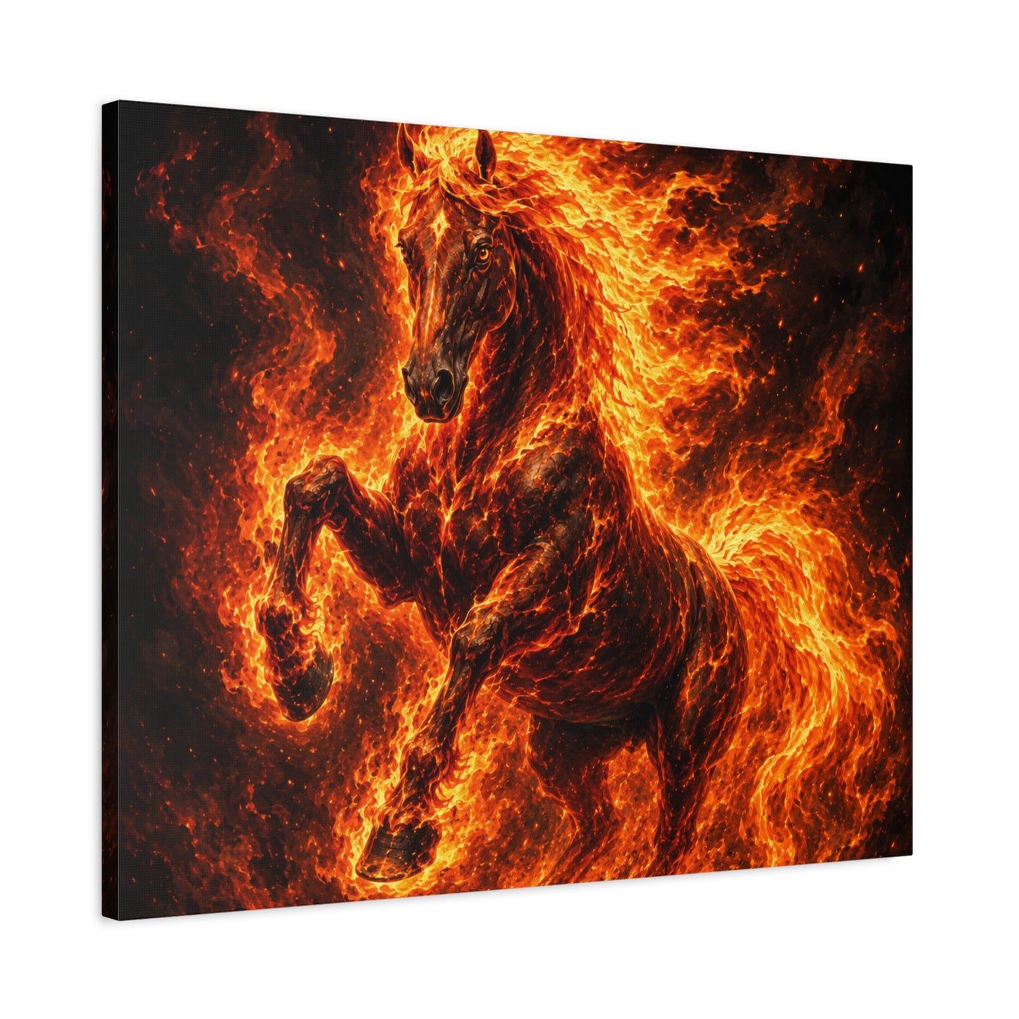 Fiery Horse Canvas Wall Art – Flaming Stallion Matte Stretched Print