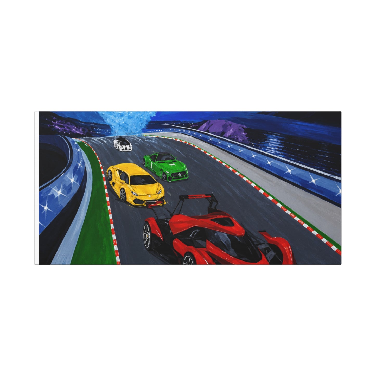 Racing Supercars Matte Canvas Print — Vibrant Track Night Artwork (Stretched 1.25")