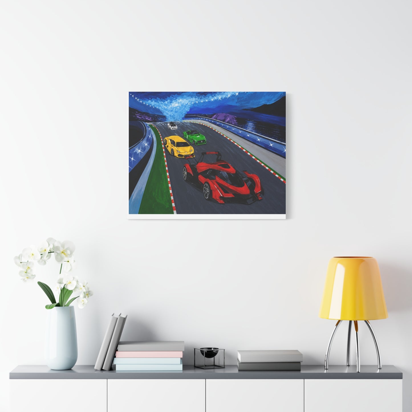 Racing Supercars Matte Canvas Print — Vibrant Track Night Artwork (Stretched 1.25")