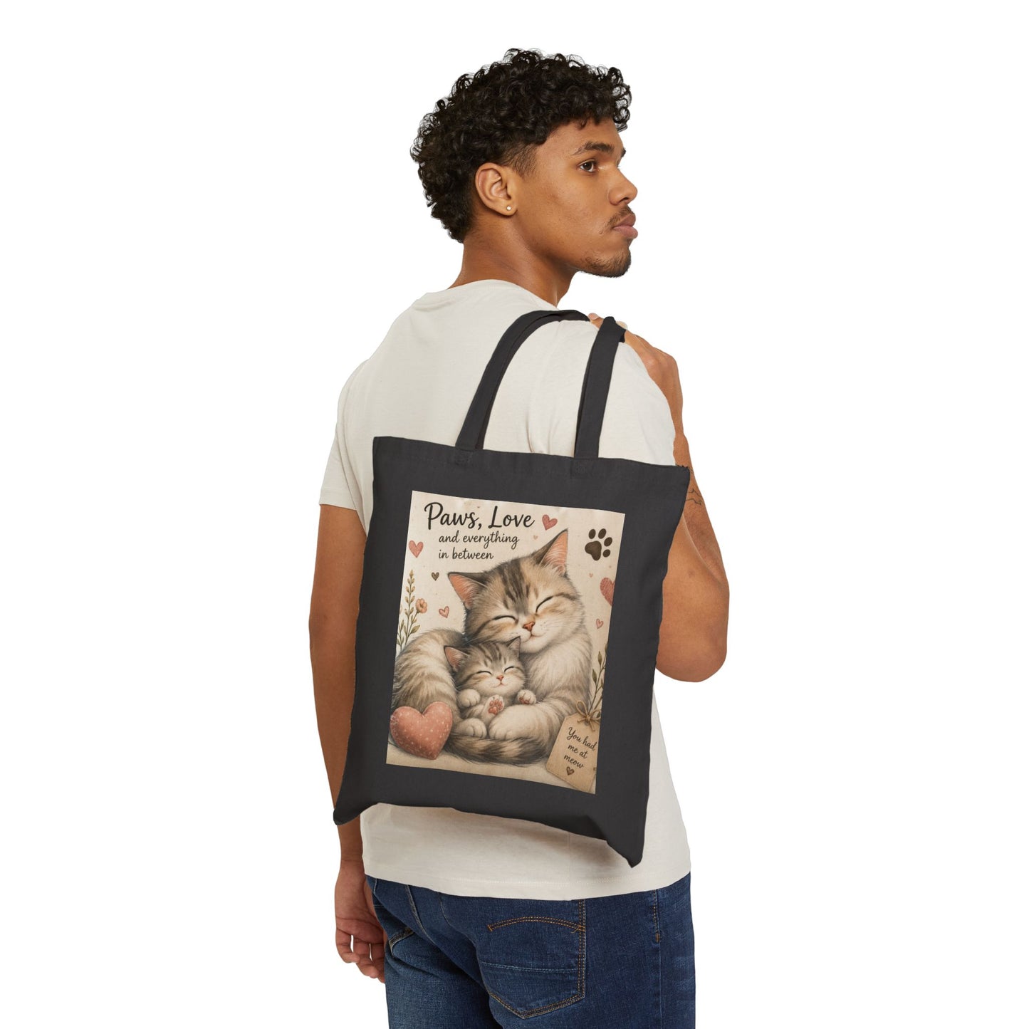 Tote Bag — "Paws, Love and Everything In Between" Cute Cat Mom Canvas Tote