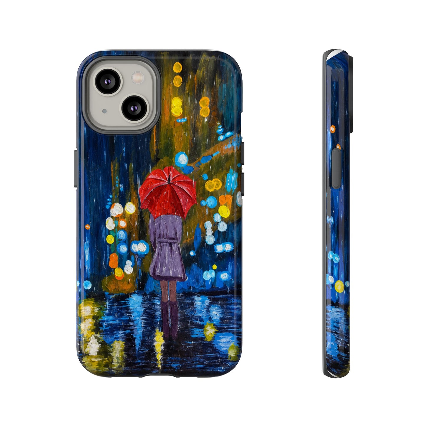 Rainy Night Phone Case — Woman with Red Umbrella Art