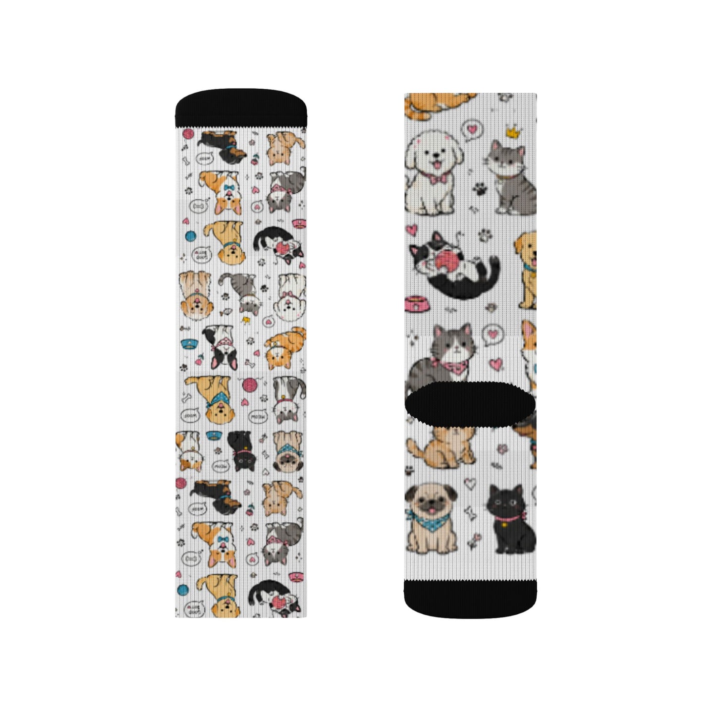 Cute Cat & Dog Doodle Crew Socks – Fun Pet Lover Gift Socks for Women & Men
