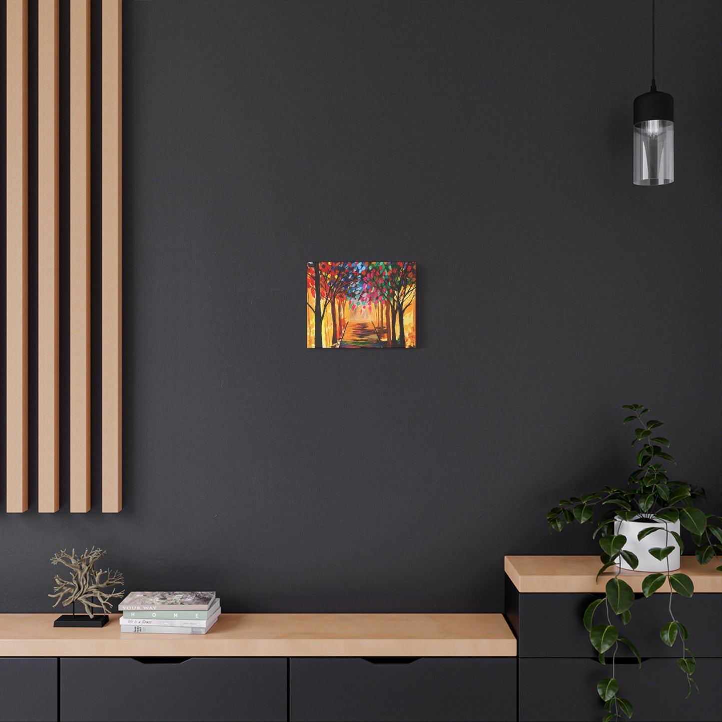 Colorful Tree Path Matte Canvas Print — Vibrant Autumn Forest Wall Art
