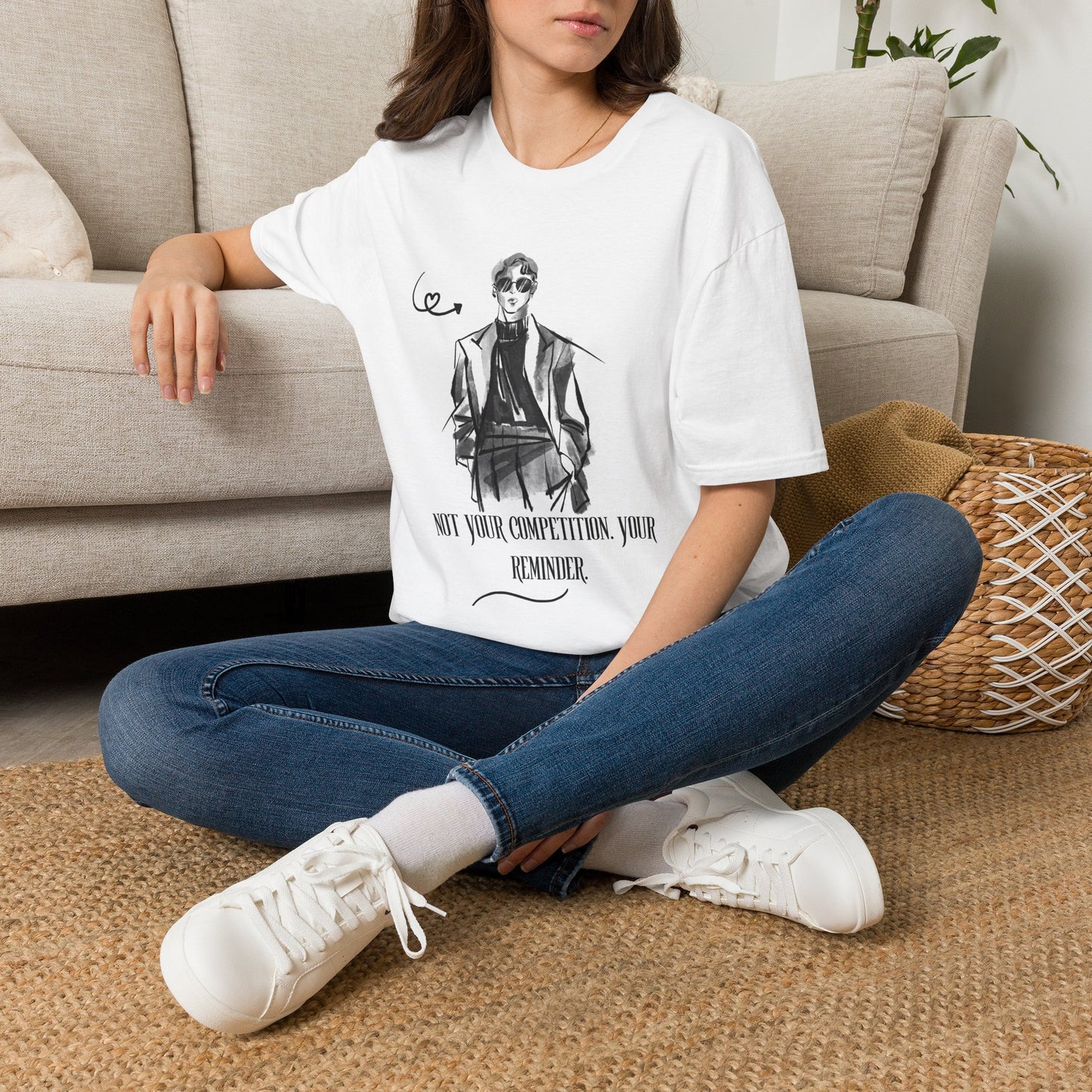 Graphic T-Shirt — Minimal Sketch Man with 'Not Your Competition, Your Reminder' Quote