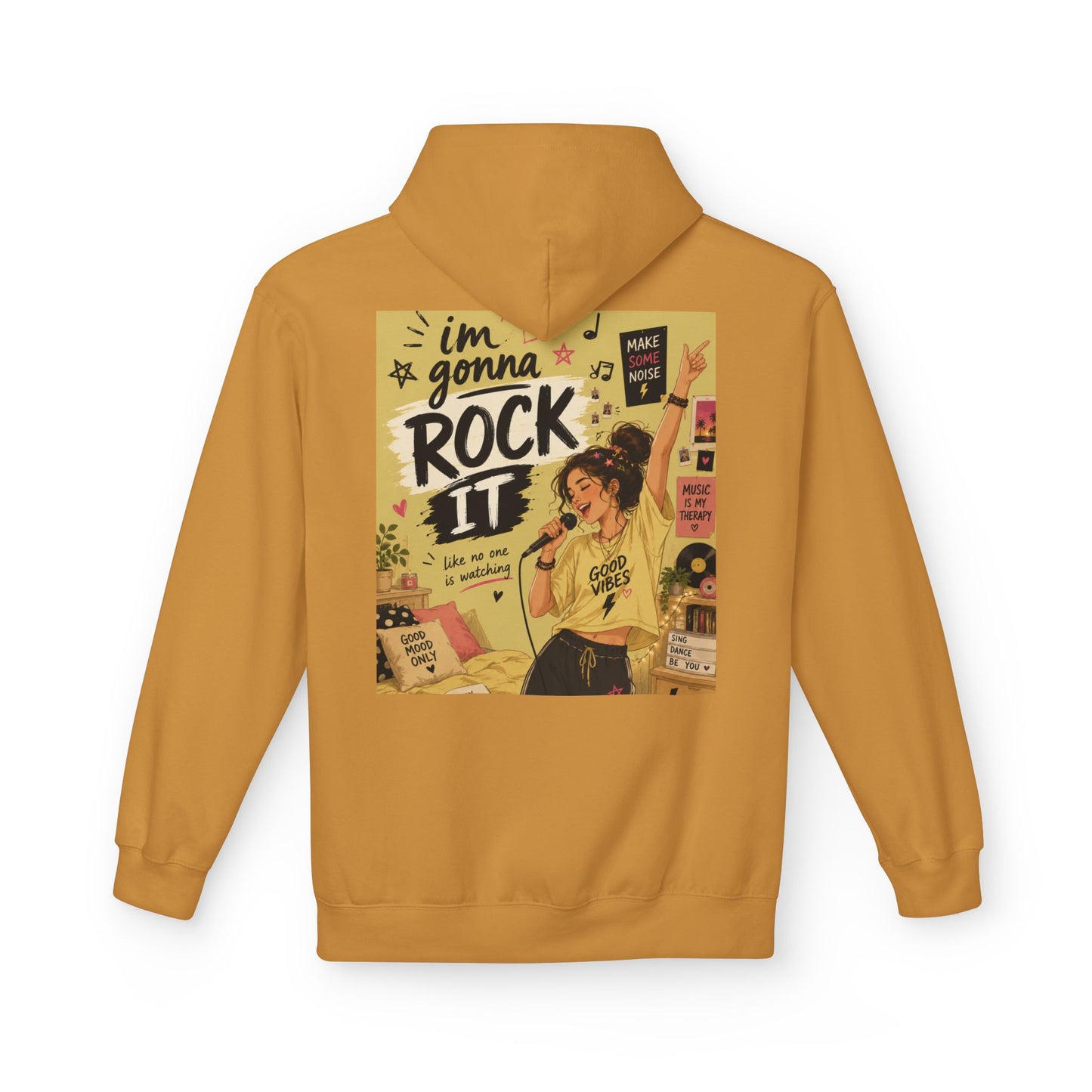 Enjoying Me Time Graphic Hoodie – Cozy Unisex Fleece Sweatshirt with Music Lover Back Print