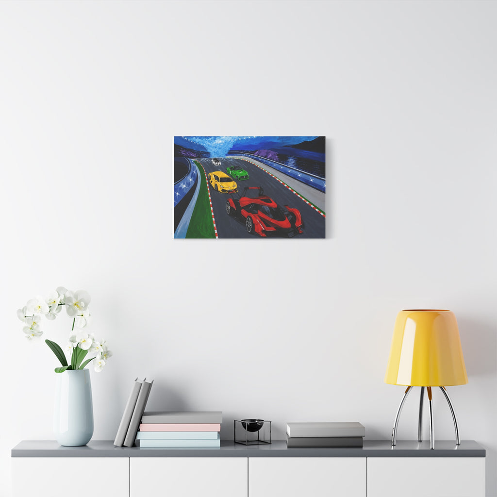 Racing Supercars Matte Canvas Print — Vibrant Track Night Artwork (Stretched 1.25")