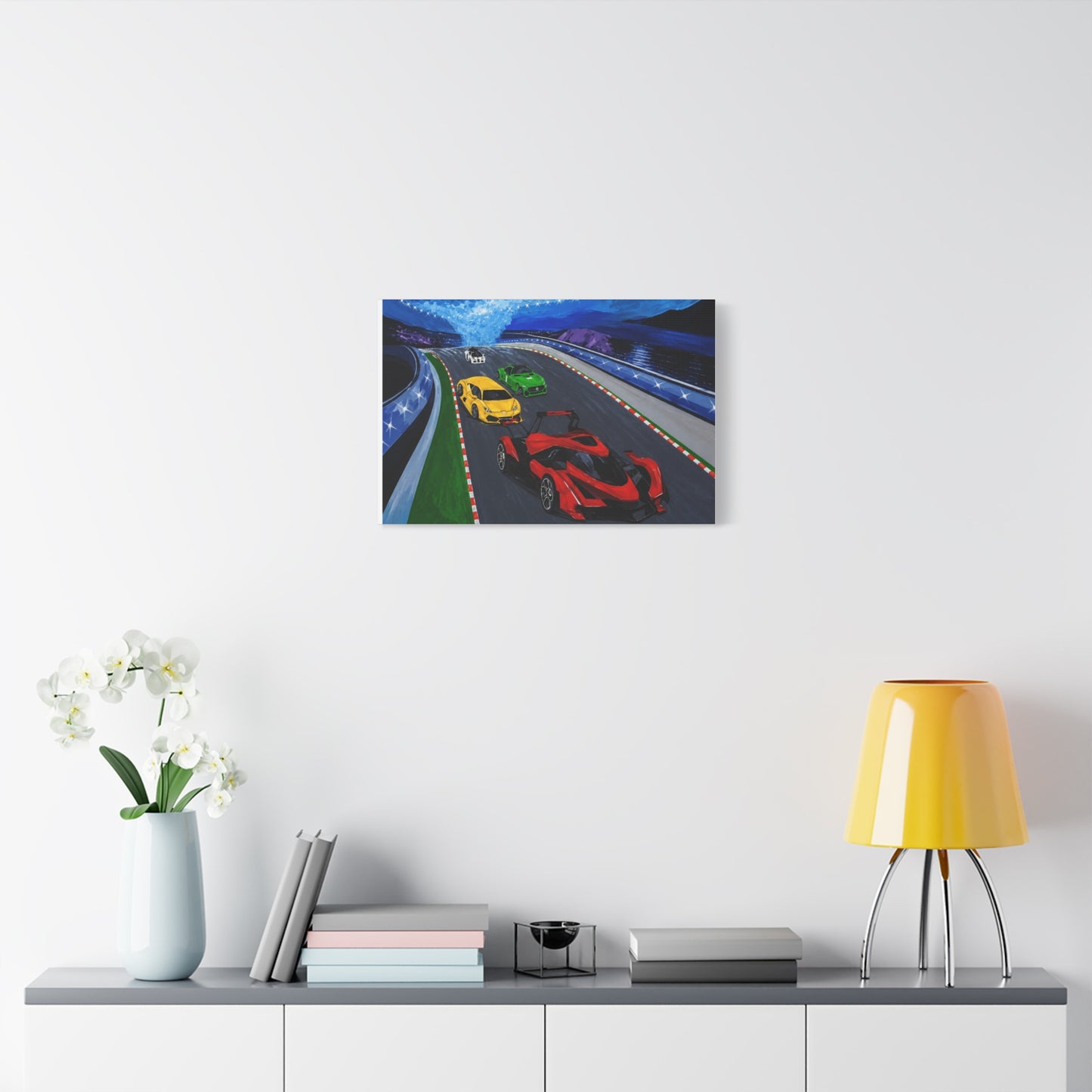 Racing Supercars Matte Canvas Print — Vibrant Track Night Artwork (Stretched 1.25")