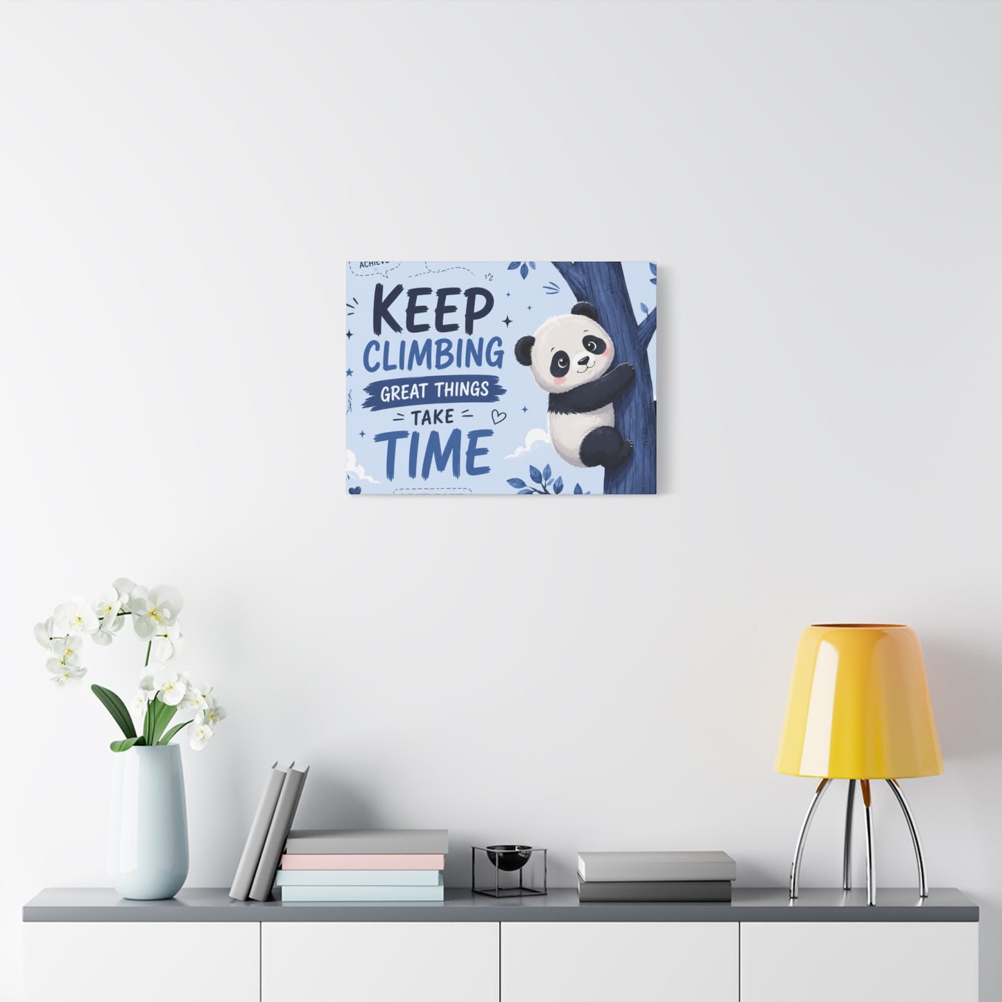 Keep Climbing Panda Canvas Wall Art – Cute Inspirational Nursery Decor for Kids Bedroom & Playroom