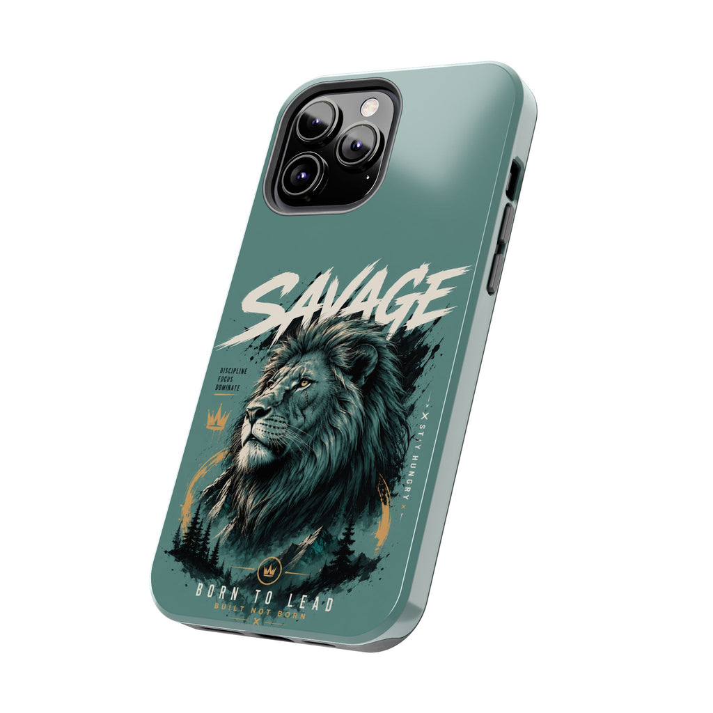 Savage Lion Tough Phone Case – 'Born to Lead' Rugged Protective Cover
