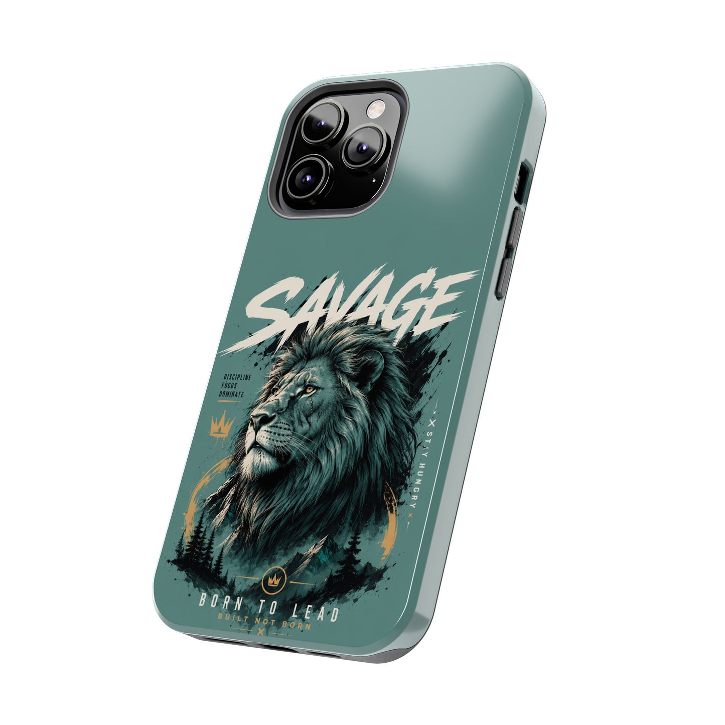 Savage Lion Tough Phone Case – 'Born to Lead' Rugged Protective Cover