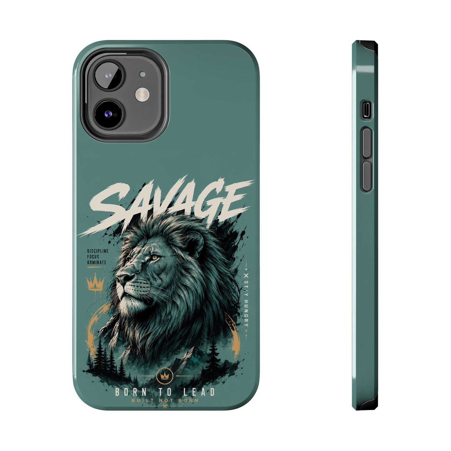 Savage Lion Tough Phone Case – 'Born to Lead' Rugged Protective Cover