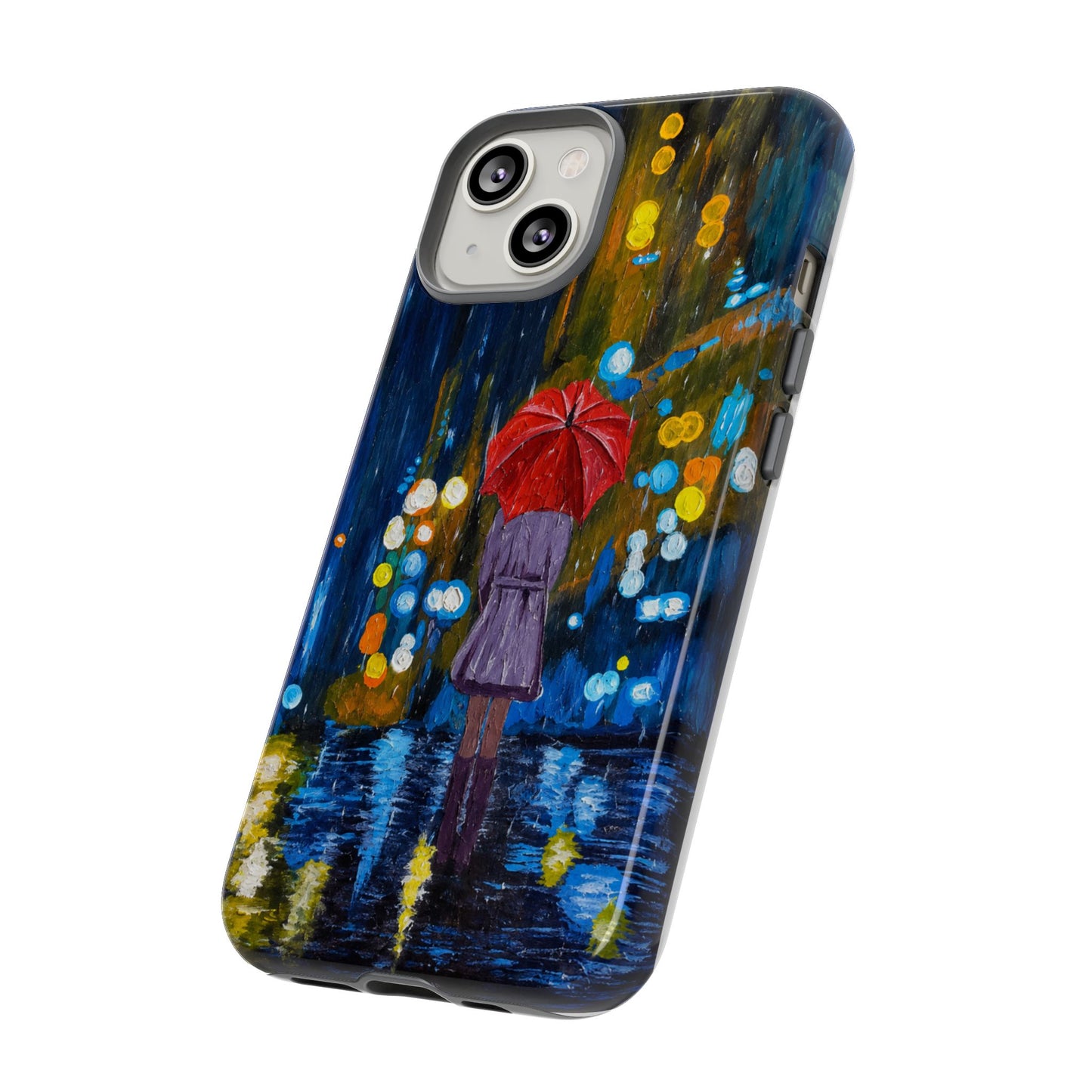 Rainy Night Phone Case — Woman with Red Umbrella Art