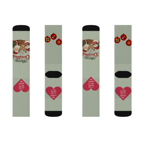 Christmas Sublimation Socks — Merry Christmas Santa Pattern Crew Socks