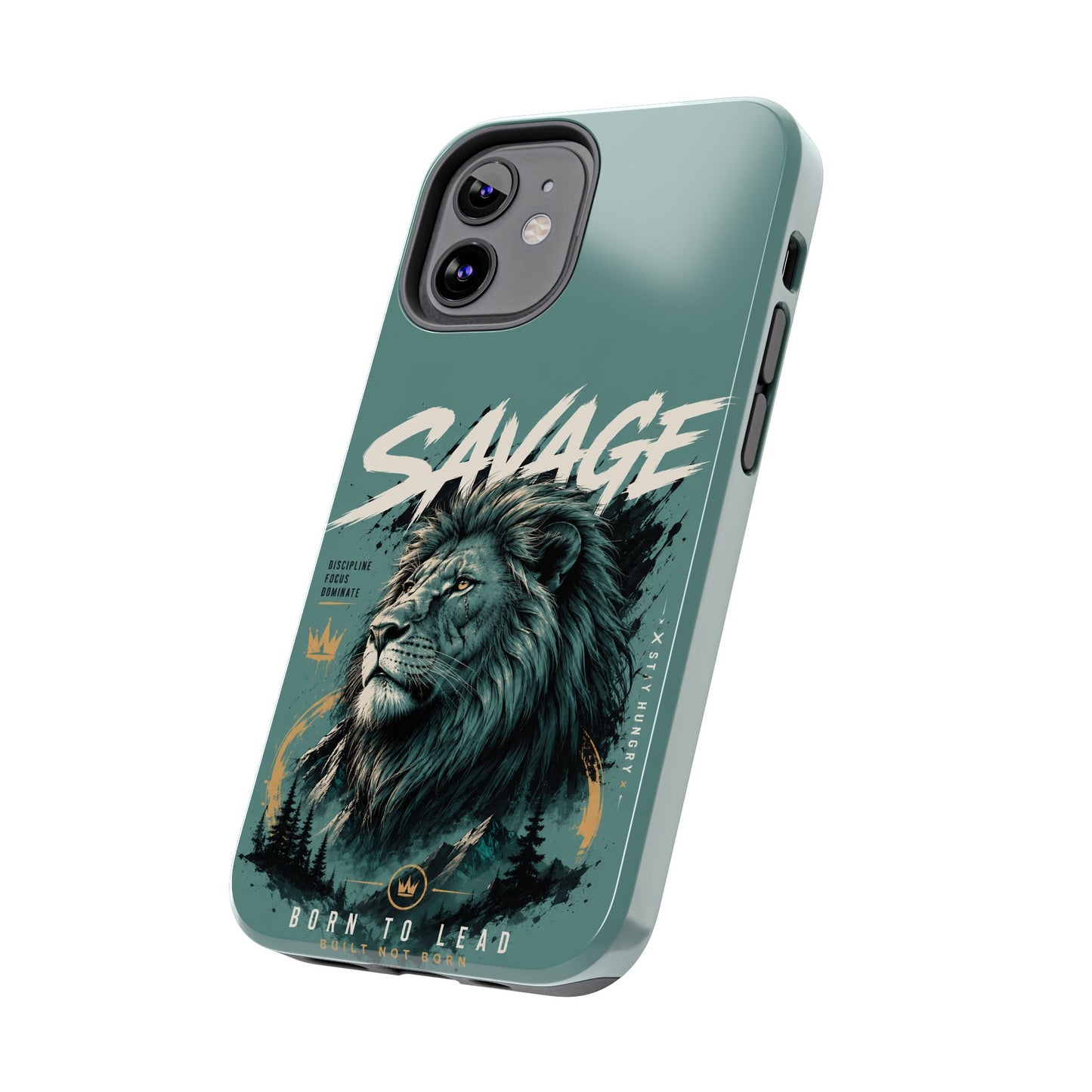 Savage Lion Tough Phone Case – 'Born to Lead' Rugged Protective Cover