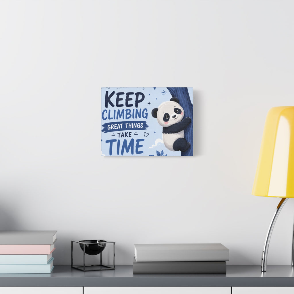 Keep Climbing Panda Canvas Wall Art – Cute Inspirational Nursery Decor for Kids Bedroom & Playroom