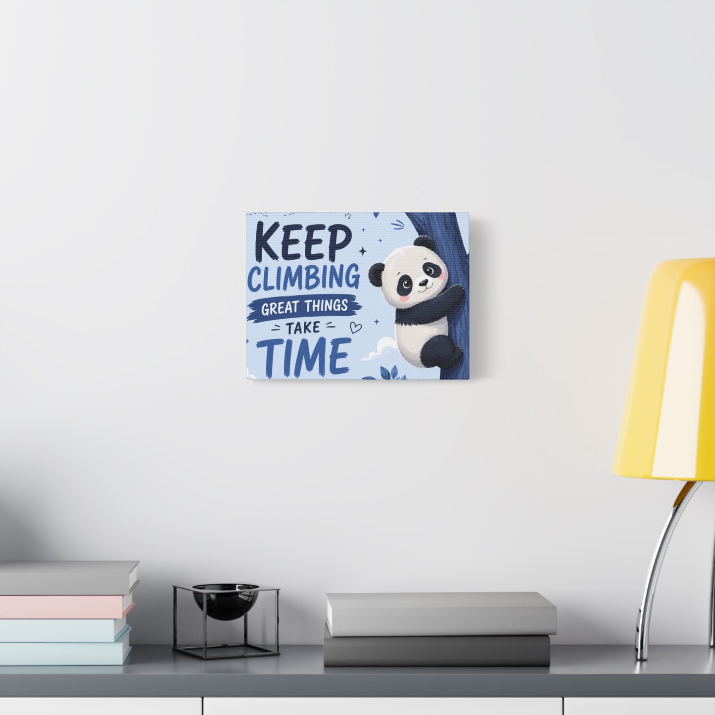 Keep Climbing Panda Canvas Wall Art – Cute Inspirational Nursery Decor for Kids Bedroom & Playroom
