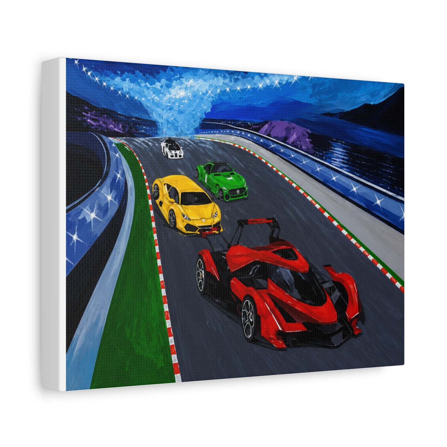 Racing Supercars Matte Canvas Print — Vibrant Track Night Artwork (Stretched 1.25")