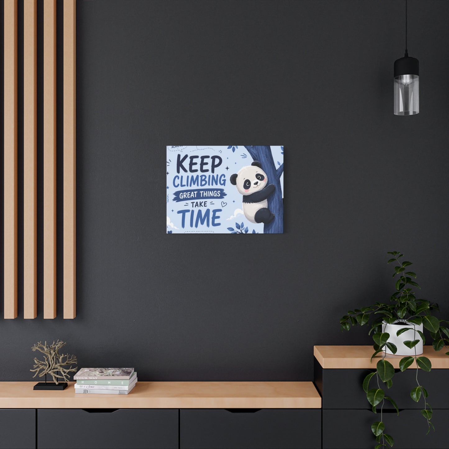 Keep Climbing Panda Canvas Wall Art – Cute Inspirational Nursery Decor for Kids Bedroom & Playroom