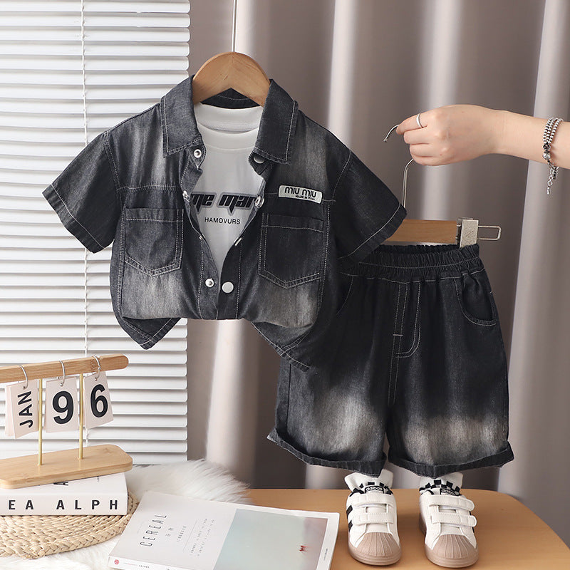 Summer denim short sleeved three piece set