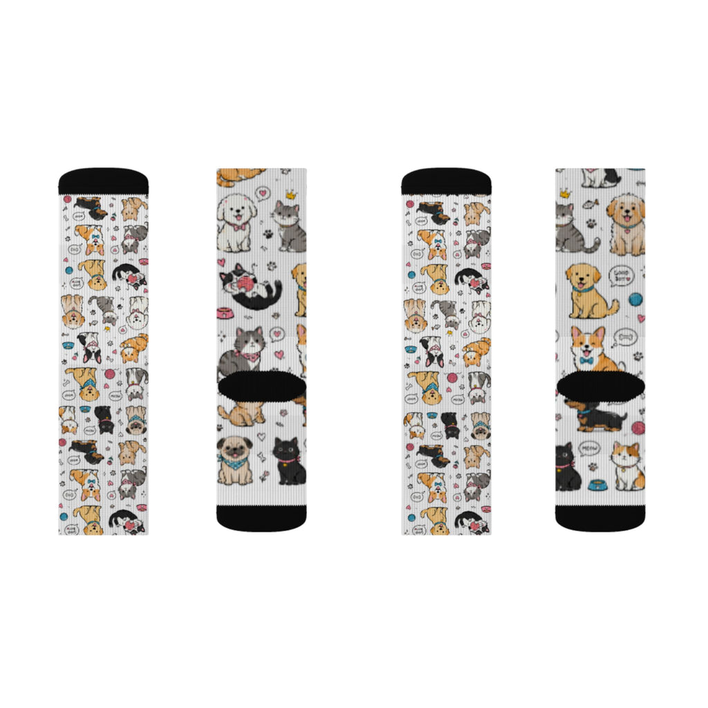 Cute Cat & Dog Doodle Crew Socks – Fun Pet Lover Gift Socks for Women & Men