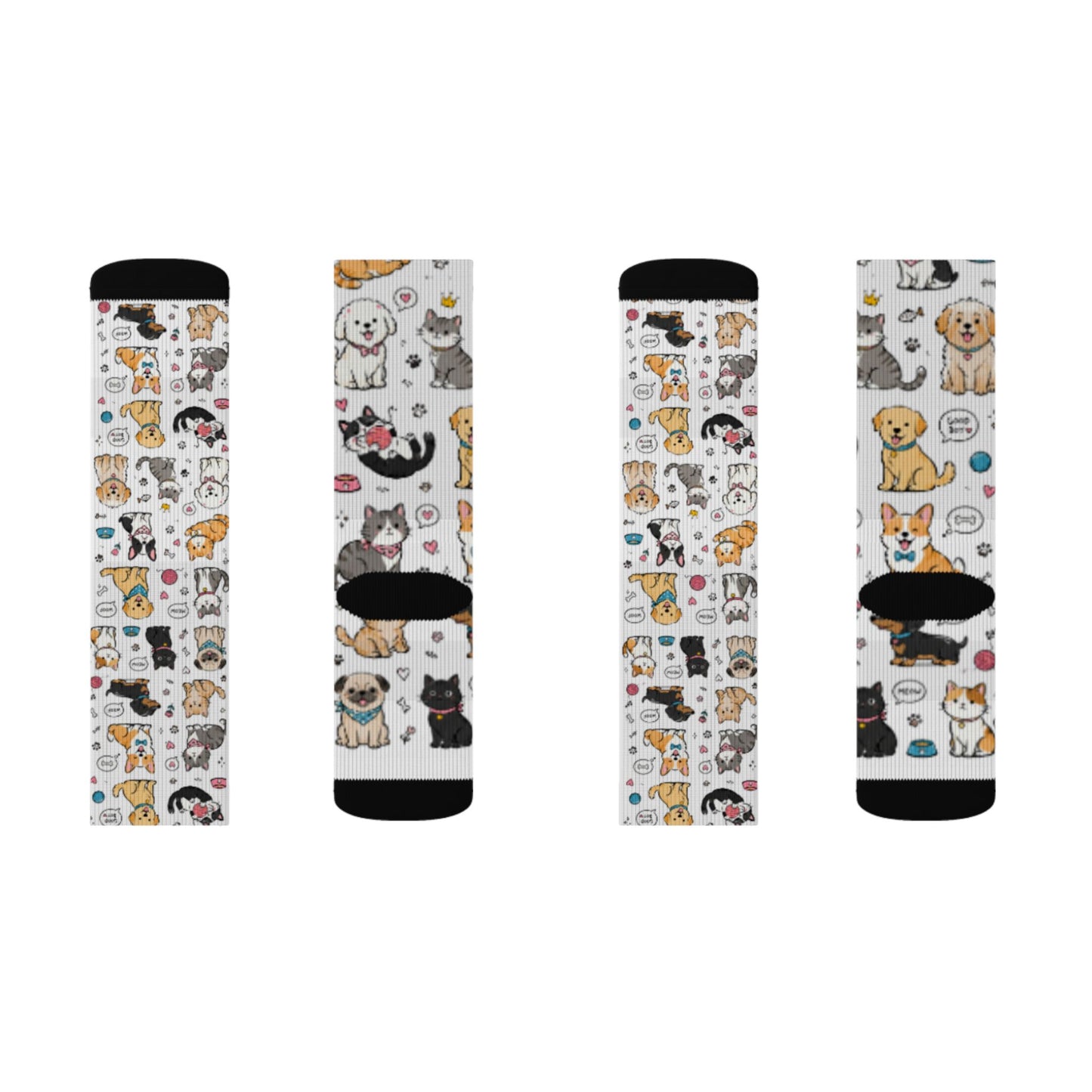 Cute Cat & Dog Doodle Crew Socks – Fun Pet Lover Gift Socks for Women & Men