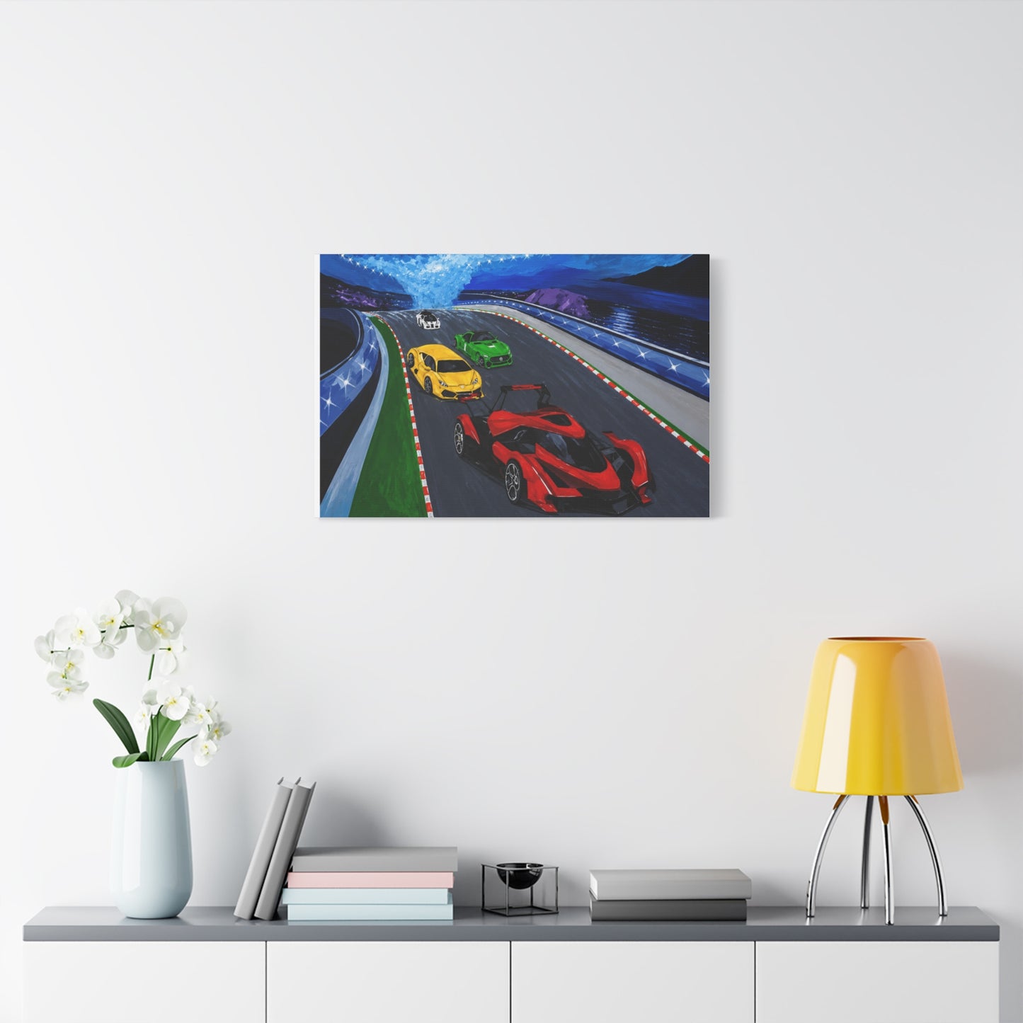 Racing Supercars Matte Canvas Print — Vibrant Track Night Artwork (Stretched 1.25")