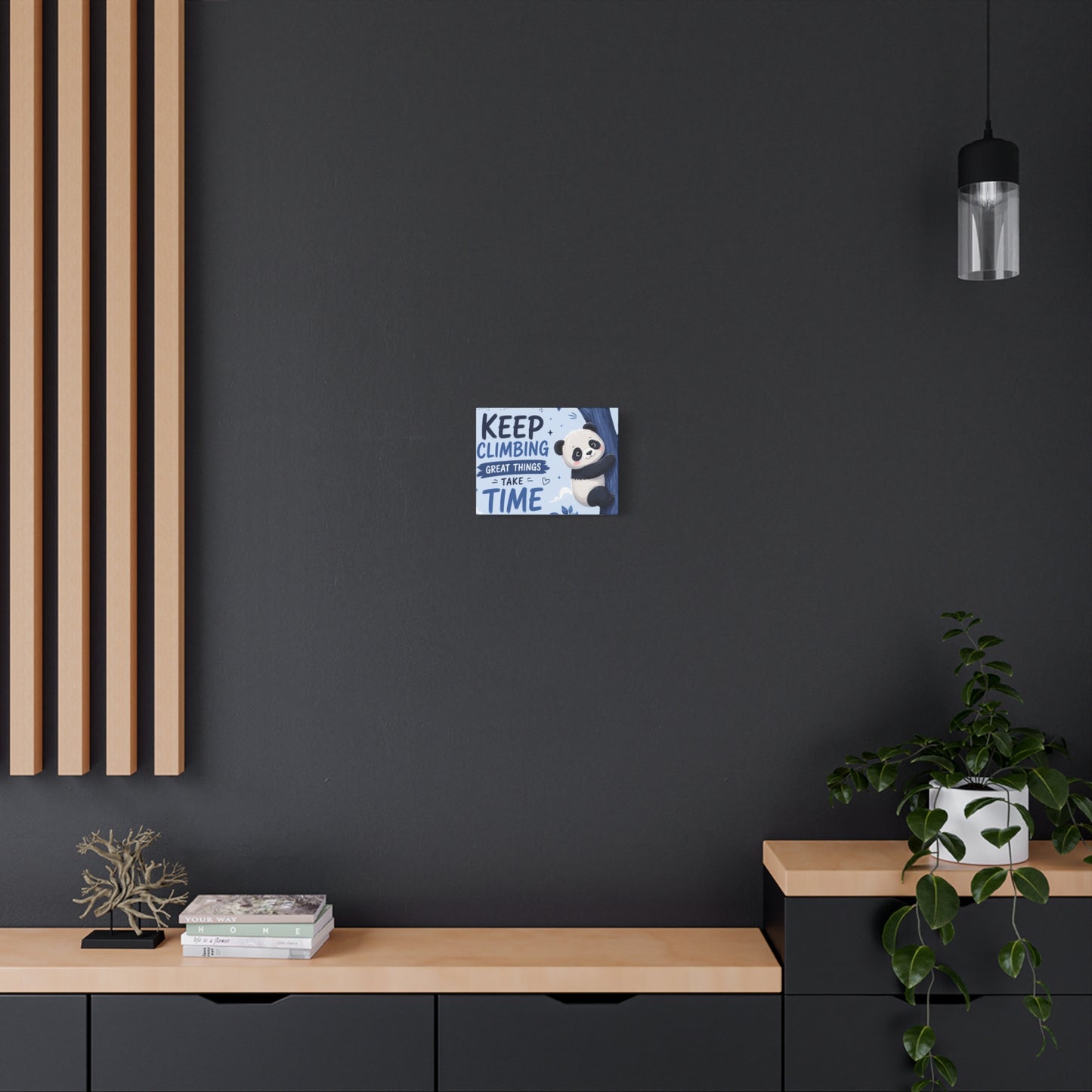 Keep Climbing Panda Canvas Wall Art – Cute Inspirational Nursery Decor for Kids Bedroom & Playroom