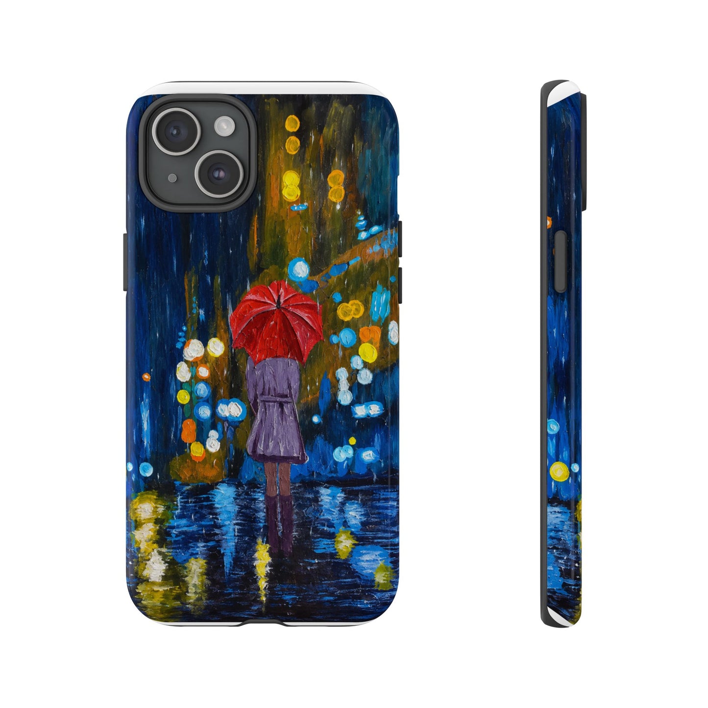 Rainy Night Phone Case — Woman with Red Umbrella Art