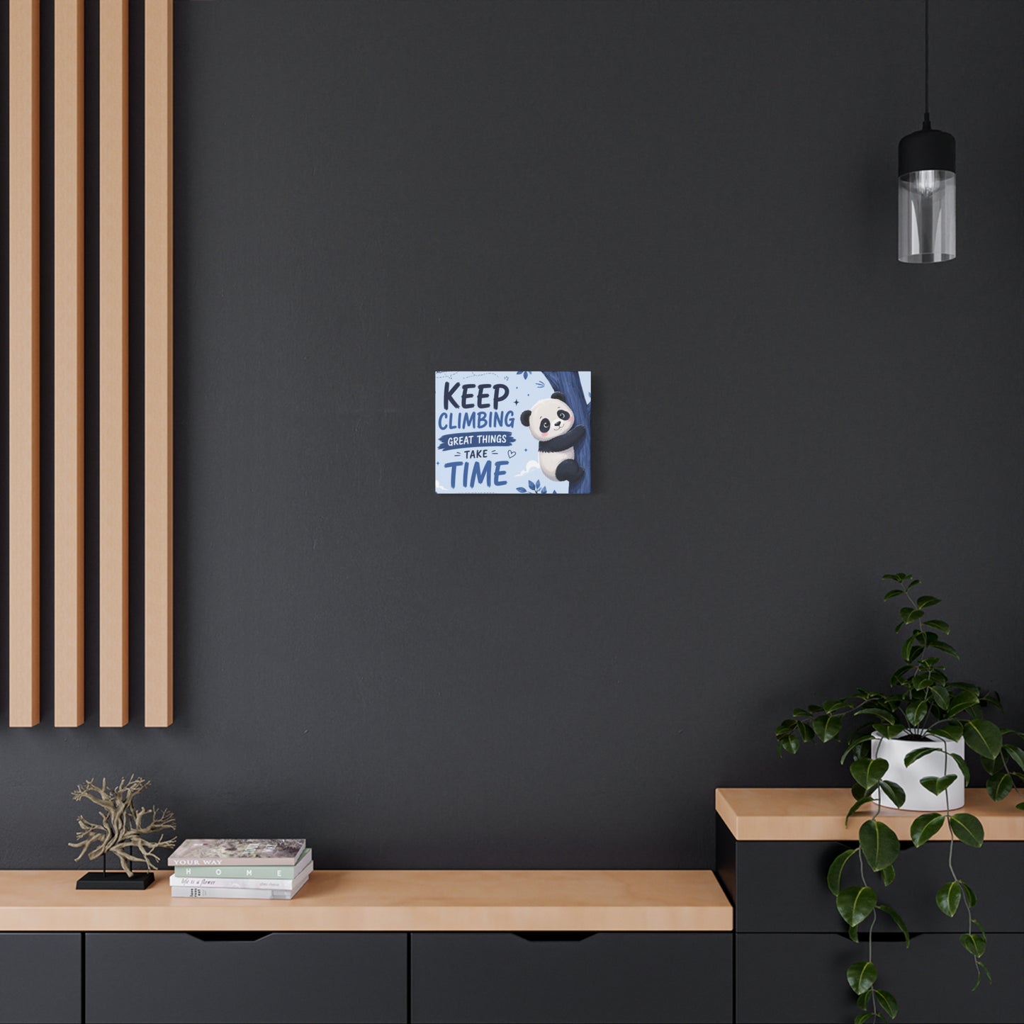 Keep Climbing Panda Canvas Wall Art – Cute Inspirational Nursery Decor for Kids Bedroom & Playroom