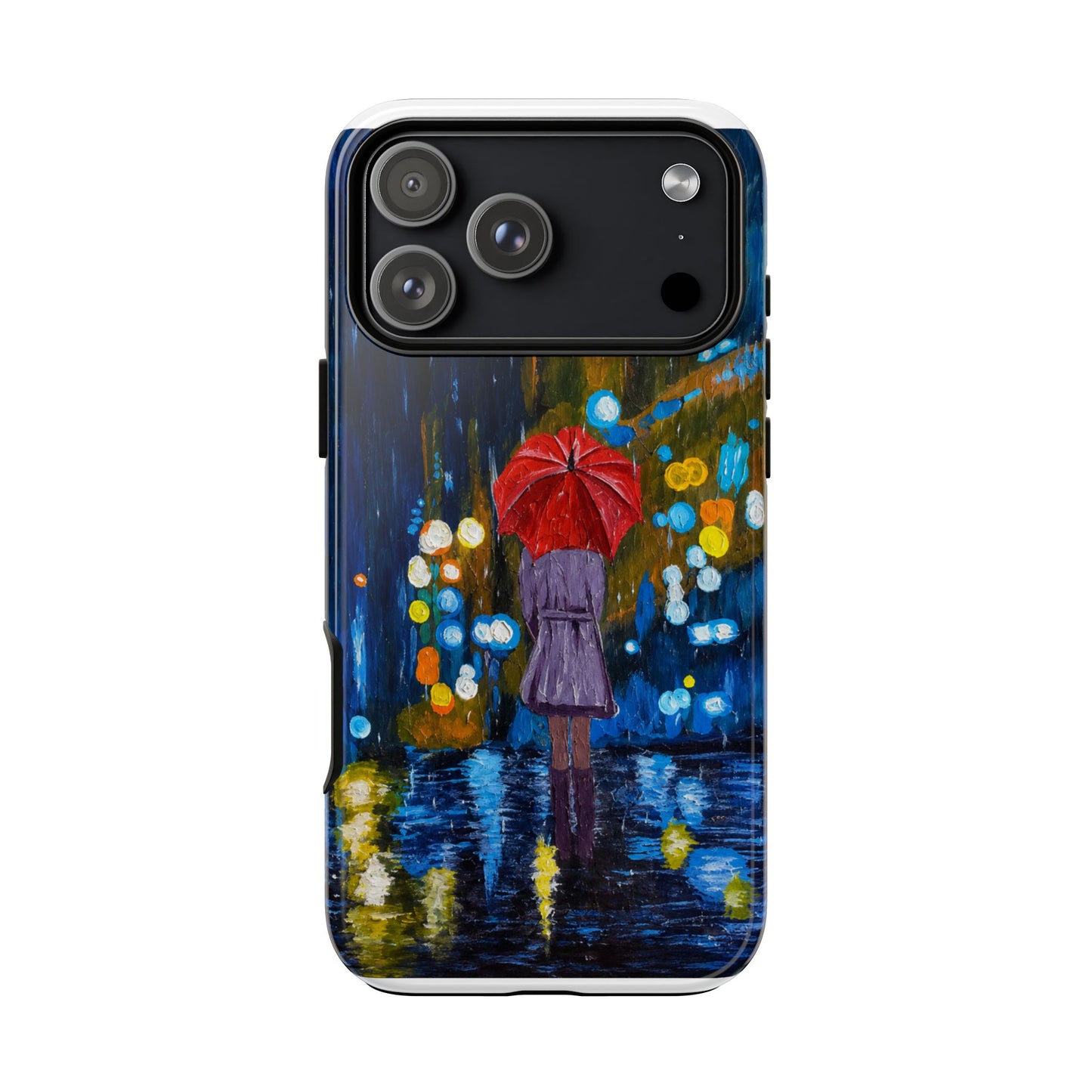 Rainy Night Phone Case — Woman with Red Umbrella Art