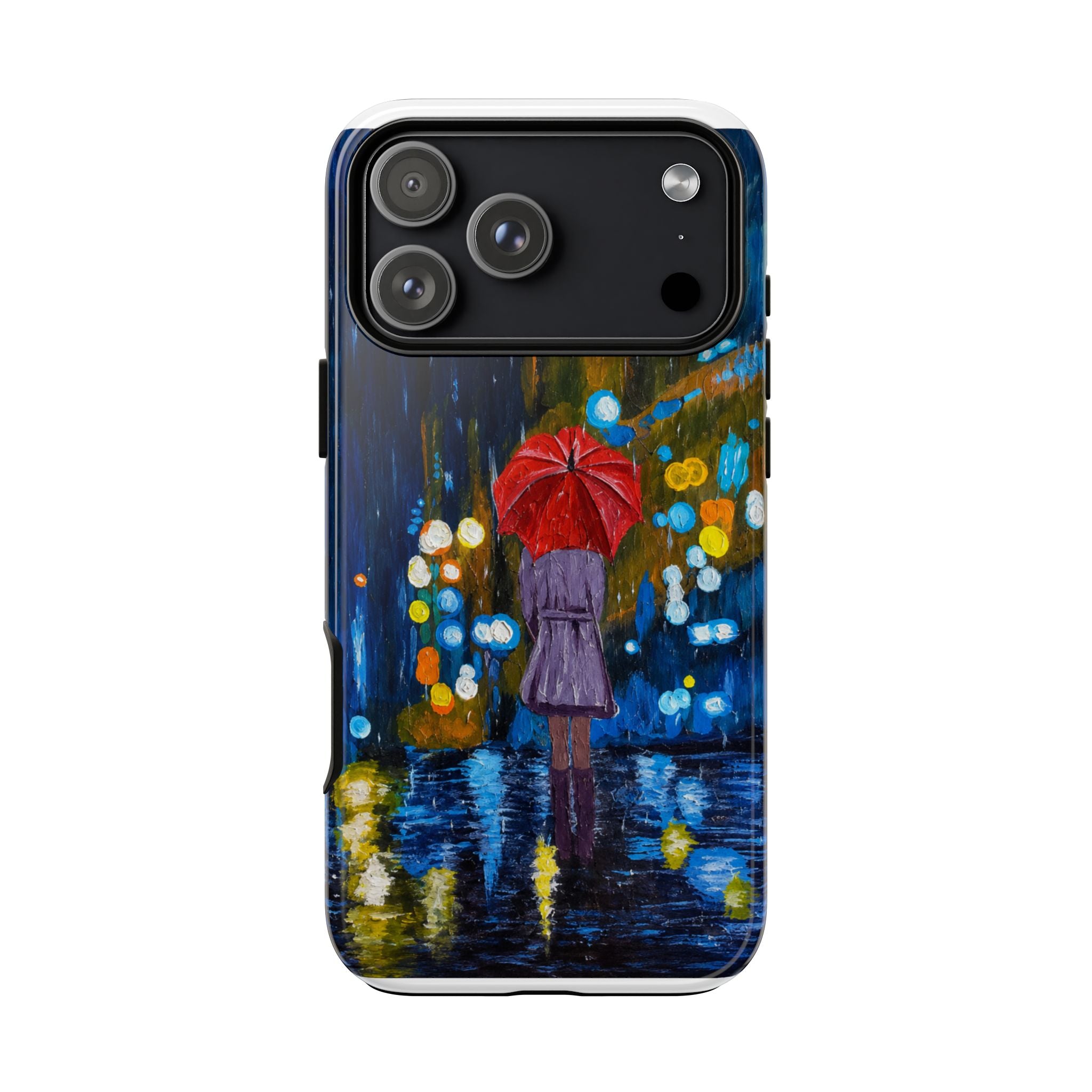 Rainy Night Phone Case — Woman with Red Umbrella Art