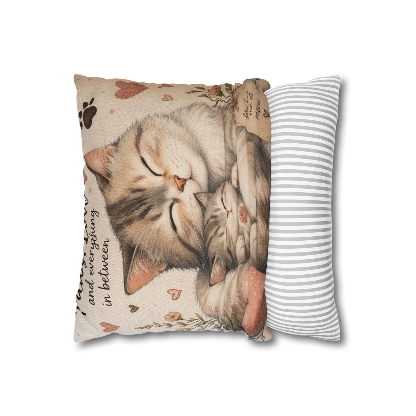 Mama Cat & Kitten Hug Decorative Pillowcase — "You had me at meow" Cute Cat Throw Pillow Cover