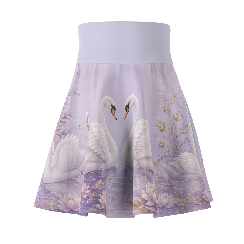 Lavender Swan Skater Skirt — Romantic Floral Swan Lake AOP